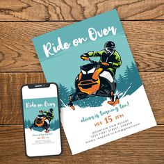 an advertisement for the ride on every event with a phone and ticket sitting next to it