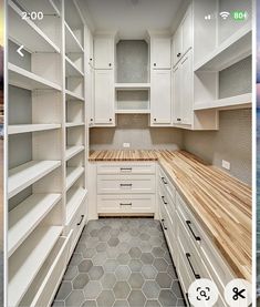 two pictures side by side one with white cabinets and the other has wood counter tops