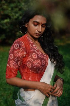 Blouses: Buy Designer Kaithari Blouse, Patchwork Blouse Online – The Kaithari Project Blouse Crop Top, Blouse Crop, Cutwork Blouse Designs, Patch Work Blouse, Saree Blouse Designs Latest, Button Blouse