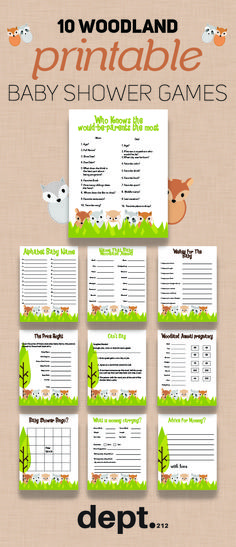 the printable baby shower game for woodland animals