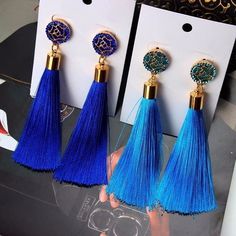 Material: Alloy Color: Blue Quantity: 1 pair Size: shown as pictures Weight: 19g Earring Painting, Purple Cross, Tassel Earring, Bohemian Crystal, Long Tassel Earrings, Bohemian Women, Tassels Fashion, Tassel Drop Earrings, Stylish Earring