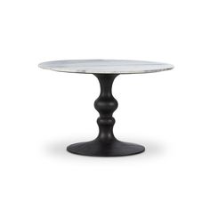 a white marble table with black legs and an oval base, on a white background