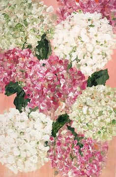 a painting of pink and white flowers in a vase