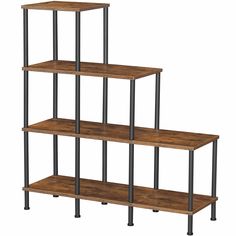 three wooden shelves with metal legs