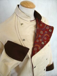 Canvas jacket - Belgian military chef's coat pattern. Punk Mens Fashion