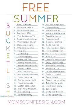 the free summer bucket list for moms