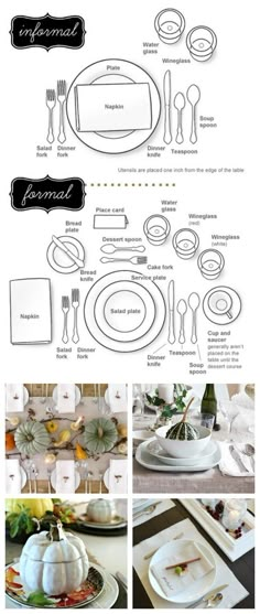 the instructions for how to set a table with white plates and silverware on it