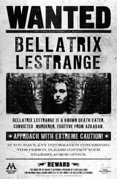 a wanted poster for the release of'bellatrix lestrange,'which was released in march 2013