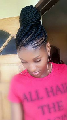 High Bun Cornrows Braided Updo, Canerow Braids Hairstyles, Feed In Braids Updo, Goddess Braids Bun, Cornrow Updo, Braided Bun Styles, Goddess Look, Braids Updo