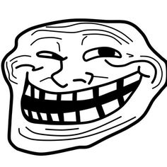 a troll face drawn in black and white