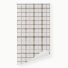 a white and blue plaid wallpaper with a roll of paper in front of it