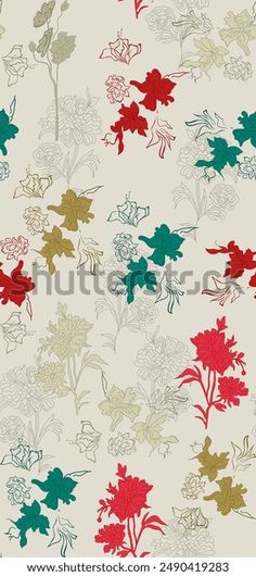 an abstract floral background with red and green flowers