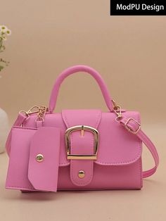 2pcs/Set Fashion Crossbody Bag, Trendy PU Shoulder Bag, Women's Stylish Handbag With Coin Purse Pink Elegant   PU Leather Colorblock,Plain,Textured Pattern Square Bag   Women Bags, size features are:Bust: ,Length: ,Sleeve Length: Stylish Business Casual, Womens Business Casual, Womens Crossbody Bag, Square Bag, Casual Bags, Pink Bag, Fashion Handbags, Shoulder Bag Women, Luggage Bags