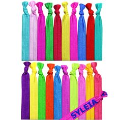 PRICES MAY VARY. Syleia Pack of 20 bright colors, candy colors hair ties. Gentle on your hair, soft, effortless, no damage, and completely metal-free! Stronghold, won’t slide or fall all day. Made from soft stretchy material, washable, durable, and won’t fade. Bright colors with just the right amount of shimmer under the light. Won’t pinch or pull your hair. No crease. Can be worn as a cute colorful bracelet, a fabulous gift idea too! Perfect for teen girl gifts! Fashionable functional hand-knot Hair Accessories Holder, Hair Accessories Storage, Wholesale Hair Accessories, Organizing Hair Accessories, Cute Hair Colors, Colors Hair, Colorful Bracelet, Elastic Ribbon, Bride Hair Accessories