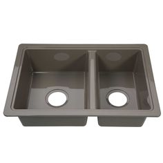 double bowl kitchen sink with two holes on the side and one hole in the middle