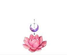 a pink flower with two crescents on it and the moon in the sky above