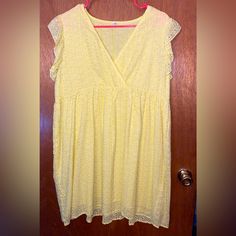 Babydoll Dress Yellow Lace Size Xl Brand New Ruffled Sleeves Spring Maternity Dress With Short Sleeves For Beach, Spring Maternity Dress For Beach With Short Sleeves, Maternity Mini Dress With Short Sleeves For Spring, Short Sleeve Mini Maternity Dress For Summer, Cute Yellow V-neck Dress, Spring Beach Maternity Dress With Short Sleeves, Casual Maternity Dress With Ruffles For The Beach, Spring Sleeveless Maternity Dress, Summer Maternity Mini Dress With Short Sleeves