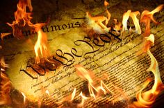 the declaration of the united states is burning in flames, and it appears to have been written on fire