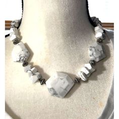 Genuine White Magnesite Stone Necklace -- 18". The Striking Look Of The Gray Webbing In The Smooth White Stone Adds Such Interest To This Piece Of Jewelry. The Stones Are Faceted And Accented With Silver-Tone Textured Bicone-Shaped Beads, And Silver-Tone Lobster Clasp. Measurement: Length: 18" Gray Jewelry, Women Artisans, White Stone, Jewelry Projects, Measurement Length, Stone Necklace, Artisan Jewelry, Womens Jewelry Necklace, Lobster Clasp