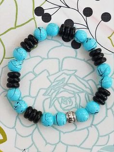 Handmade Light Blue with Black Highlight Round Glass Beads with Black Flat Round Glass Beads Glass Beads Bracelet, Black Highlights, Handmade Lighting, White Howlite, Star Bracelet, Stretchy Bracelets, Photo Bracelet, Beads Bracelet, Matching Bracelets