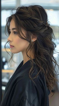 20 Stunning Half-Up Half-Down Hairstyles for Black Hair Half Up Dark Hair Wedding, Half Up Wedding Hairstyles With Braid, Hairstyles For Long Layered Hair Half Up, Half Up Half Down Hair Brown Curls, Bridal Hair Romantic Half Up, Textured Bridesmaid Hair, Loose Braids Half Up Half Down, Hair Vine Hairstyles Half Up, Teased Half Up Half Down Hair