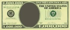 one million dollar bill with an oval hole cut out on the front and back side