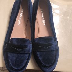 Maybe Worn Once, No Marks On Fabric Inside Or Outside Beautiful Blue Velvet Would Be Perfect For The Holidays Very Comfortable Listed As 6.5, But Fits My Size 7 Foot Just Fine. Velvet Blue Shoe, Madden Girl Shoes, Girl Shoes, Madden Girl, Blue Velvet, Beautiful Blue, Flat Shoes Women, Girls Shoes, Loafer Flats