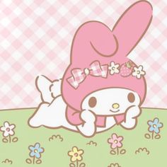 a hello kitty wallpaper with a pink hat and bow on it's head