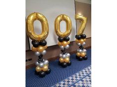 balloons in the shape of numbers are on display