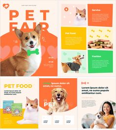 a dog and cat brochure is shown in this image, with the words pet fair on it