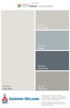 the color scheme for sheryln - williams's new paint colors, including gray and