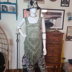 Dark green crochet Boho beach cover up bohemian Coachella length is 36" waist is 42"  laid flat 21" one side Dark Green Crochet, Bohemian Coachella, Boho Coachella, Green Beach, Green Crochet, Crochet Boho, Women's Cover Up, Boho Crochet, Beach Covers