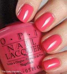 OPI Strawberry Margarita - This looks SO pretty in person! Opi Strawberry Margarita, Strawberry Margarita, Pink Nail Polish, Opi Nail Polish, Pink Nail, Nail Polish Colors