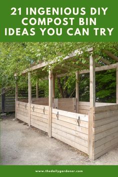 a wooden structure with the words 21 ingenious diy compost bin ideas you can try