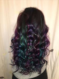 Oil Slick Hair Peacock Hair Arctic Fox Hair Color Long Hair Bold Colors Jewel Tones DIY Jewel Tone Highlights, Jewel Toned Hair Color, Oil Slick Hair Color Blonde, Jewel Tone Hair Color, Peek A Boo Hair Color Ideas, Jewel Tone Hair, Peacock Hair Color