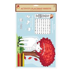 the activity placemat sheets are designed to look like an animal