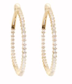 14kt gold large baguette diamond hoop earrings *total diamond weight: 2.5ct 1.5 inches diameter Luna Skye, Bezel Necklace, Cluster Necklace, Diamond Star, Diamond Hoop Earrings, Bezel Diamond, Baguette Diamond, Rose Gold Earrings, Natural Turquoise