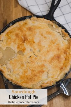 a chicken pot pie in a cast iron skillet