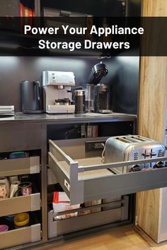 the storage drawers in this kitchen are open