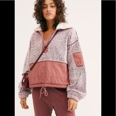 Super Warm Pullover With Half Zip And Pockets Trendy Half-zip Outerwear For Fall, Relaxed Fit Half-zip Fall Outerwear, Fall Layering Sweatshirt With Pockets, Pink Half-zip Sweatshirt For Fall, Oversized Half-zip Fall Outerwear, Free People Activewear, Free People Movement, Fp Movement, Pullover Jacket