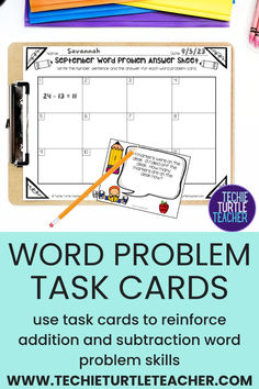 the word problem task cards with text that says, word problem task cards use task cards to