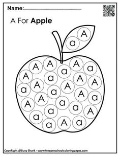 an apple worksheet with letters and numbers to be used for the letter a