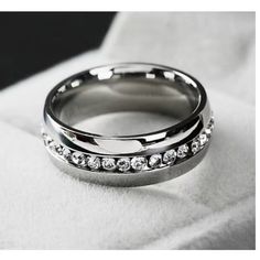 Wedding Band Made Of Titanium Paved A Row Of Shining Zircon Silvery Engagement Ring sizes 10 and 11 Cheap Wedding Bands, Stainless Steel Wedding Bands, Stainless Steel Wedding Ring, Gold Finger Rings, Cheap Wedding Rings, Titanium Wedding Rings, Titanium Ring, Mens Engagement, Engagement Ring Sizes