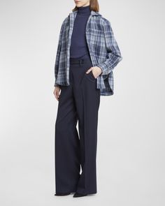 Kiton plaid shacket    Spread collar; button front    Long sleeves; button cuffs    Chest patch pocket; side pockets    Back box pleat    Relaxed fit    Cashmere    Made in Italy Shirt Jacket Womens, Plaid Shacket, Box Pleats, Shirt Jacket, Patch Pocket, Neiman Marcus, Coats For Women, Nice Dresses, Tops Designs