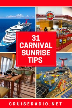 cruise ship with the words 31 carnival sunrise tips