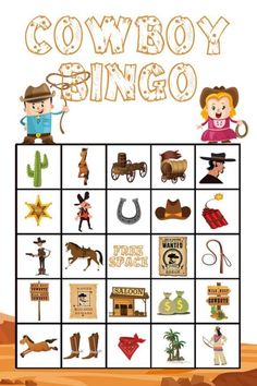 a printable game with cowboy themed items on it