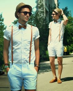 Men In Shorts, Vintage Bow Tie, Queer Fashion, Boys Summer Outfits, Tie Shorts, Shorts Style, Bear Shirt, Men Street, Suit Fashion