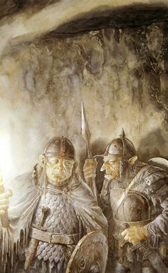 two knights standing next to each other in front of a stone wall with light coming from behind them