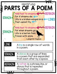 the parts of a poem that includes words and pictures to help students understand what they are reading