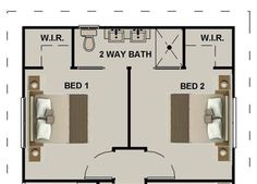 the floor plan for a two - bedroom apartment with 2 bathrooms and an attached bathroom